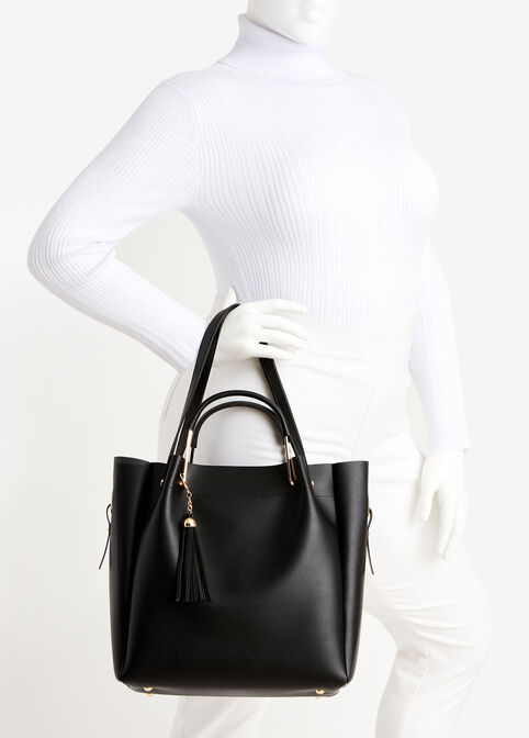 Convertible Faux Leather Tote, Black image number 3
