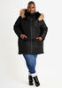 Black 1X Faux Fur Hood Layer Puffer Coat, Black image number 0