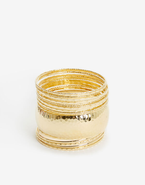 Gold Metal Bangle Bracelets Set, Gold image number 0