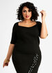 Sweetheart Neck Elbow Sleeve Top, Black White image number 0