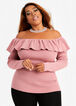 Plus Size Ruffle Off The Shoulder Ribbed Fitted Cozy Chic Sweater image number 0