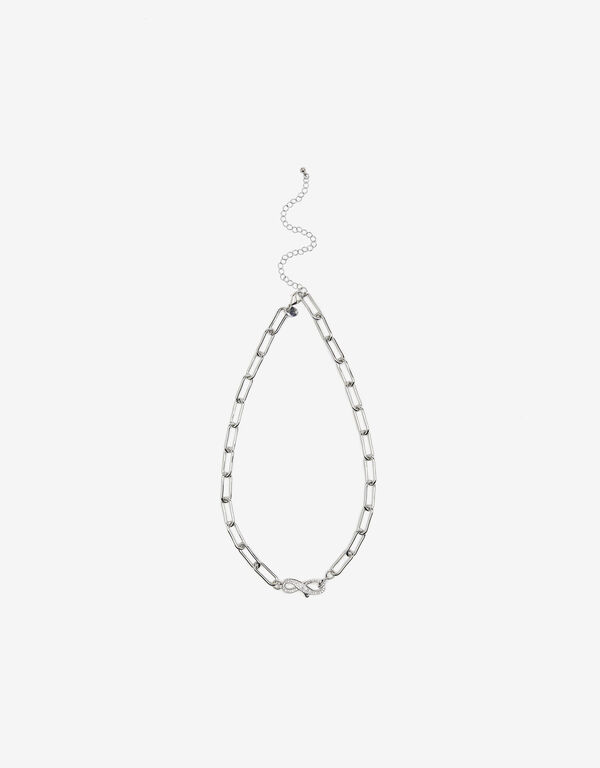 Infinity Pave Silver Tone Necklace, Silver image number 1