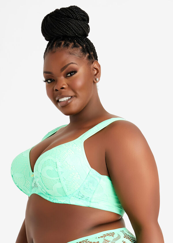 Corded Lace Plunge Butterfly Bra, Bright Green image number 1