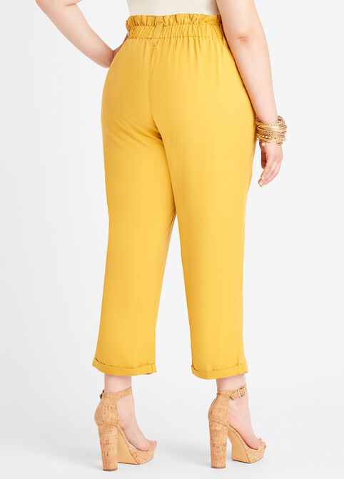 Tie Waist Cuffed Ankle Pant, Nugget Gold image number 1