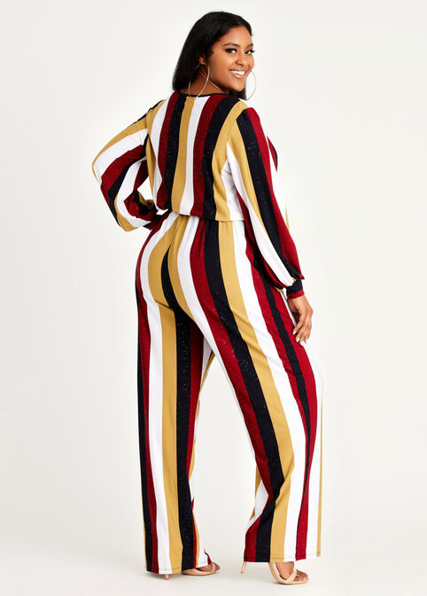 Belted Shimmer Stripe Jumpsuit, Multi image number 1