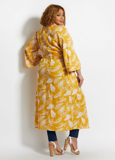 Belted Tropical Linen Duster, Nugget Gold image number 1