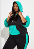 Colorblock Stretch Knit Hoodie, Mint Green image number 4