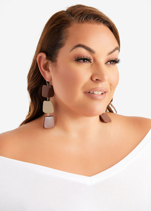Two Tone Resin Drop Earrings, Brown Combo image number 1