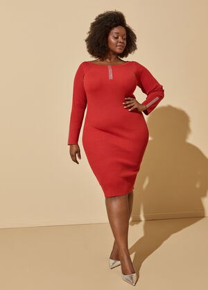 Crystal Ribbed Sweater Dress, Barbados Cherry image number 0