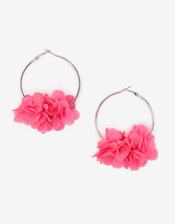 Flower Embellished Hoop Earrings, Fandango Pink image number 0