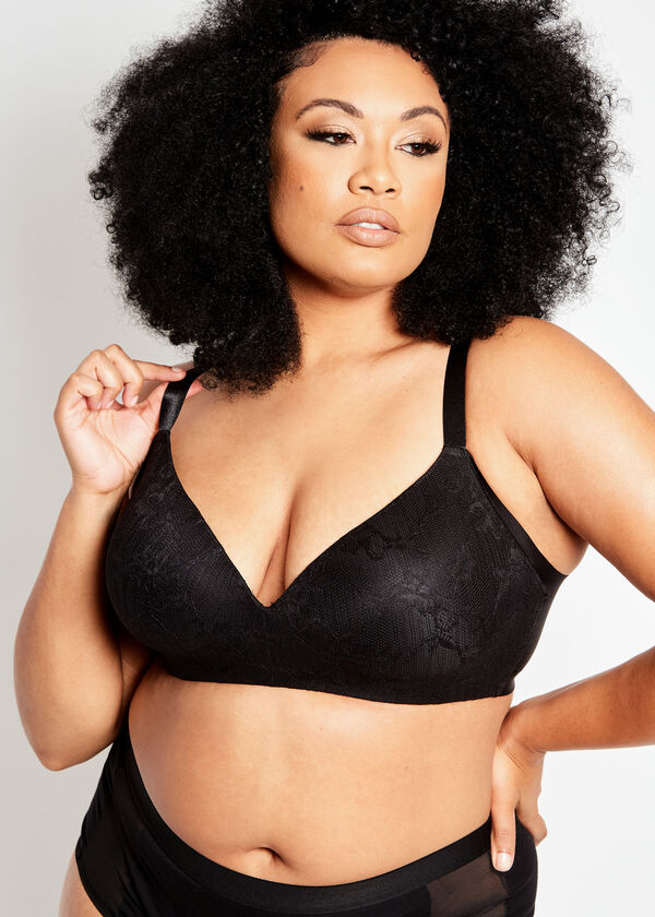 Side Smoothing Lace Wireless Bra, Black image number 0