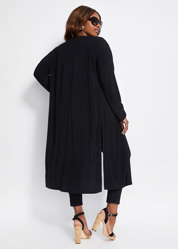 Plus Stretch Knit Open Front Ruched Cuff Long Duster Cardigans Jacket