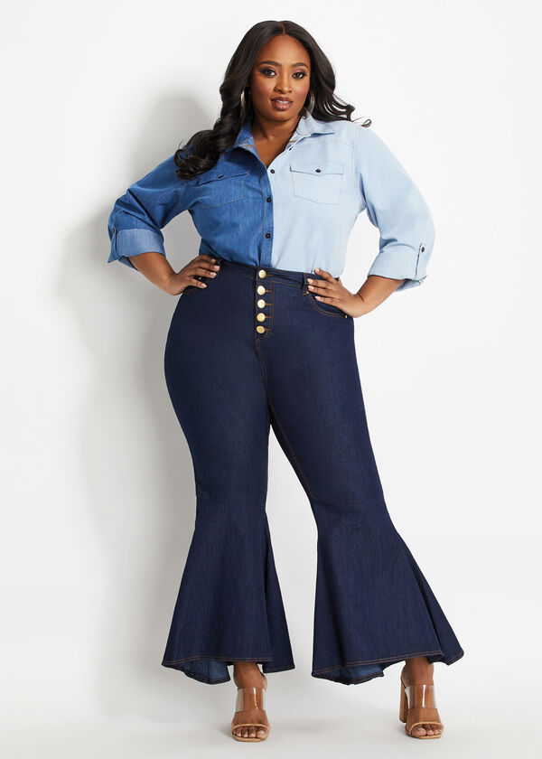 Five Button High Waist Flare Jean, Dk Rinse image number 2