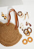 Faux Leather Trimmed Straw Bag, Natural image number 3