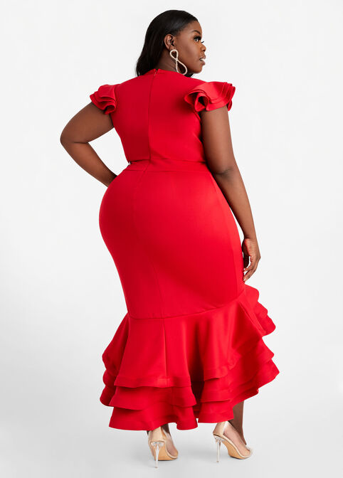 Tiered Hi Low Evening Dress, Chili Pepper image number 1