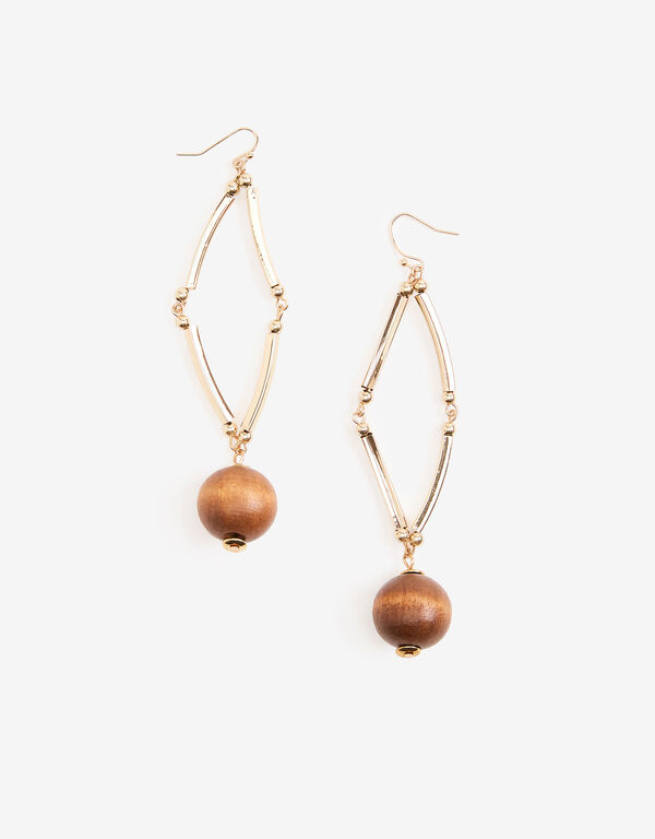 Gold Tone Wood Bead Earrings, Brown Combo image number 0