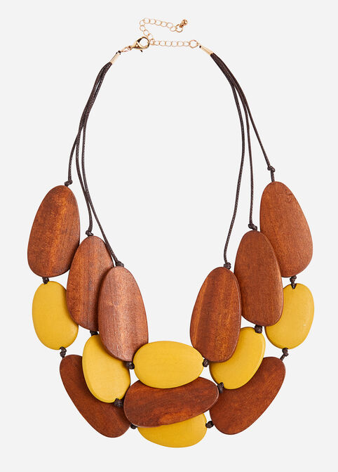 Wood Bead Layered Necklace, Nugget Gold image number 0