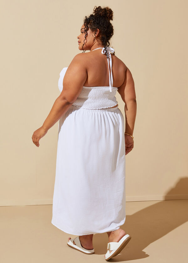 Cutout Textured Maxi Halter Dress, White image number 2