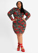 Floral Dot Ruched Mesh Bodycon, Black Combo image number 0