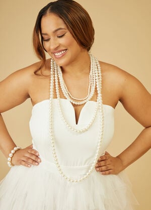 Tiered Faux Pearl Necklace Set, Pearl image number 0