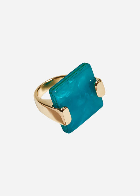 Square Resin Ring  - Color: Viridian Green, Size: N/S, Viridian Green image number 1