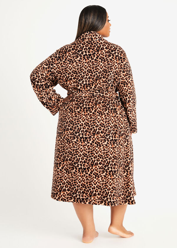 Rene Rofe Leopard Print Fleece Robe, Brown Animal image number 1