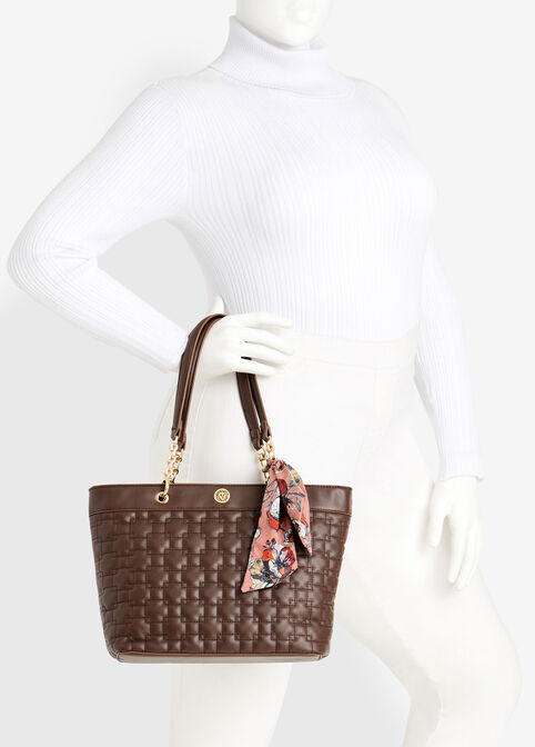 Anne Klein Quilted Tote, Chocolate Brown image number 3