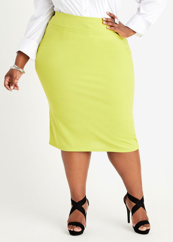 Crepe Pull On Pencil Skirt, Bright Chartreuse image number 0