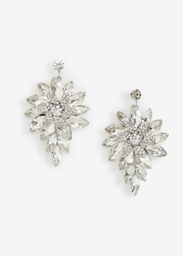Silver Tone Crystal Drop Earrings, Silver image number 0