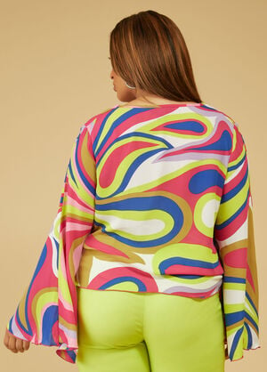 Bell Sleeved Swirl Print Blouse, Pink Peacock image number 1