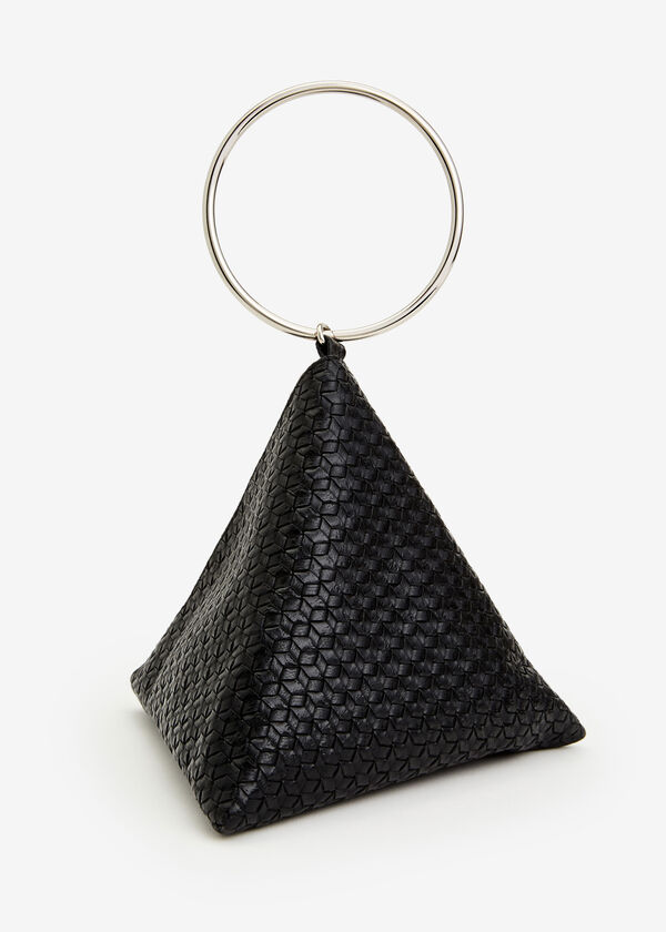 Black Faux Leather Pyramid Bag, Black image number 1