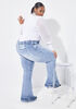 High Rise Distressed Flared Jeans, Medium Blue image number 1