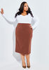 Stretch Crepe Midi Pencil Skirt, Brown image number 2