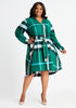 Belted Green Plaid A Line Shirtdress, Green image number 0