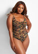 Plus Size Sexy Lingerie Animal Camo Mesh Thong Snap Bodysuits image number 0