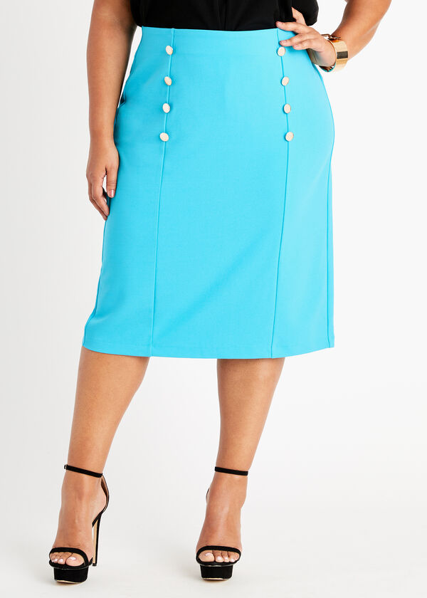 Button Detail Pull On Skirt, SCUBA BLUE image number 0