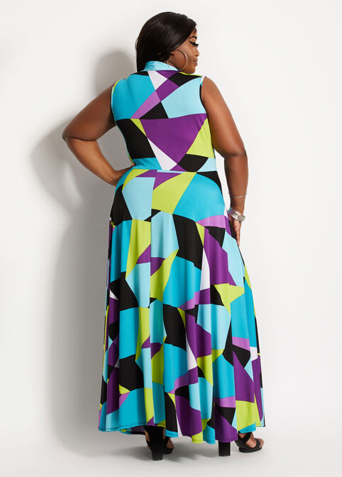 Geo Colorblock Wrap Maxi Dress, Purple image number 1