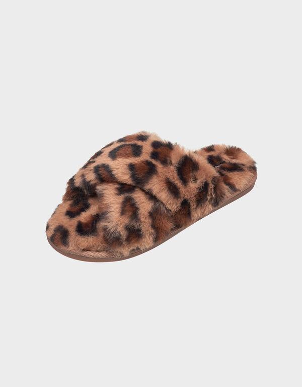 Nine West Leopard Faux Fur Slides, Natural Leopard image number 0