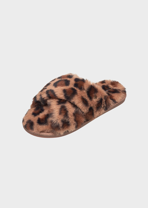 Nine West Leopard Faux Fur Slides, Natural Leopard image number 0