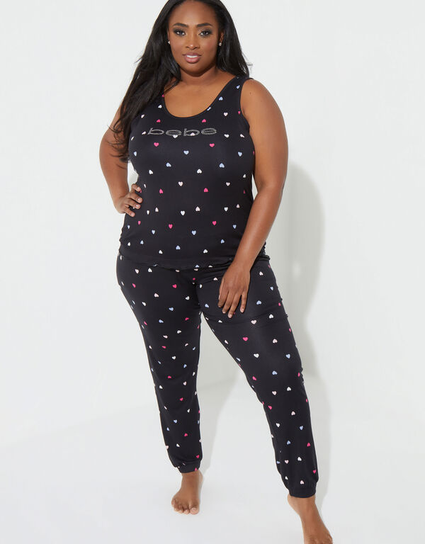 Bebe Heart Print Pajama Set, Black image number 0