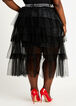 Acid Wash Denim & Mesh Mini Skirt, Black image number 1