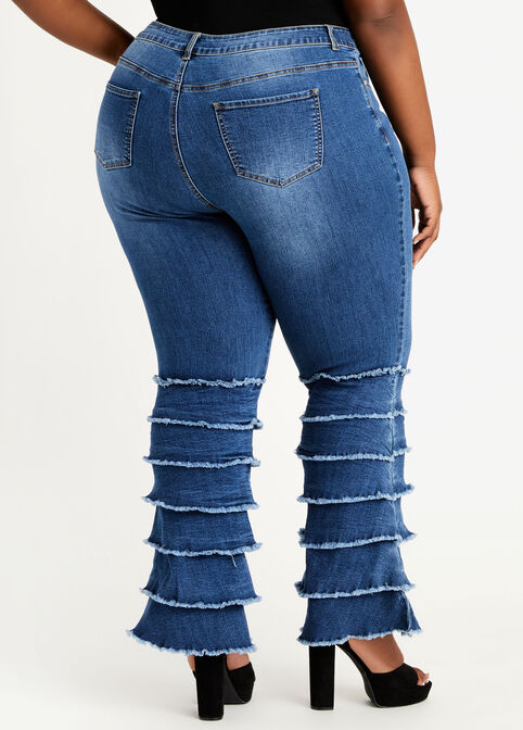 Tiered Raw Edge Flare Hi Rise Jean, Dk Rinse image number 1