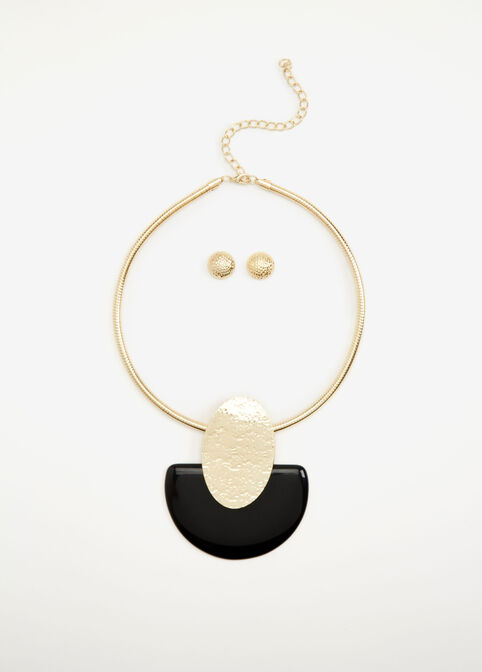 Stone Pendant Choker Necklace Set, Gold image number 0