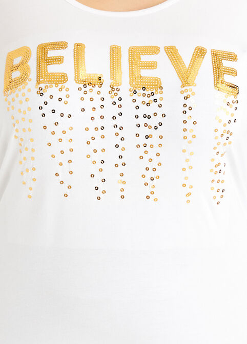 Sequin Believe Graphic Tee, White image number 1