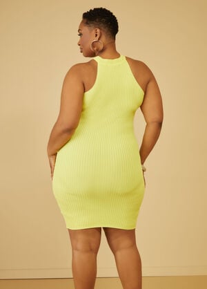 Twist Front Ribbed Bodycon Dress, Yellow image number 1