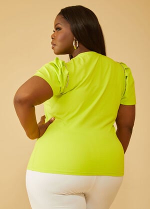 Crystal Embellished Pleated Tee, LIME PUNCH image number 1