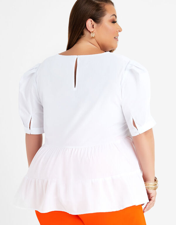 Cotton Blend Tiered Blouse, White image number 1
