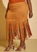 Faux Suede Fringed Midi Skirt, Tan image number 2