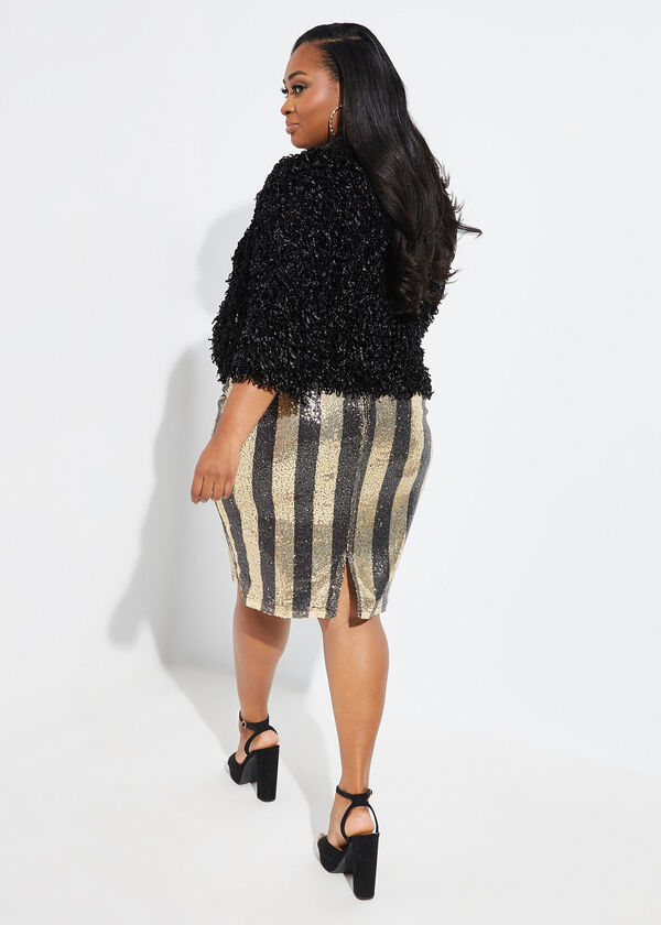 Sequined Striped Pencil Skirt, Black image number 1