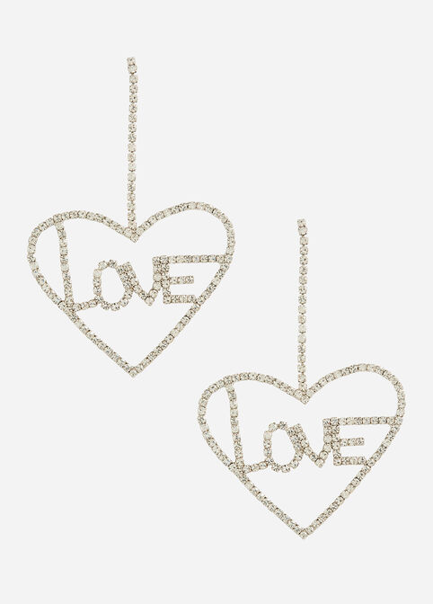 Love Heart Drop Earrings, Silver image number 0